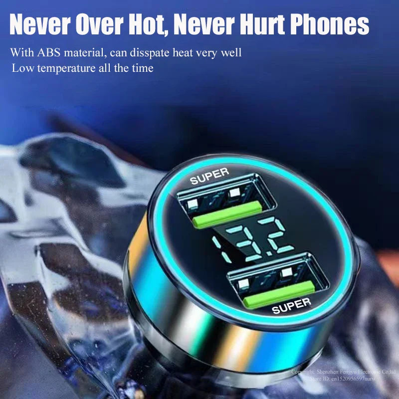 UYUXIO Dual USB Port Car Phone Charger Super Fast Charging Adapter with Voltage Display for iPhone Samsung Oppo Vivo Huawei