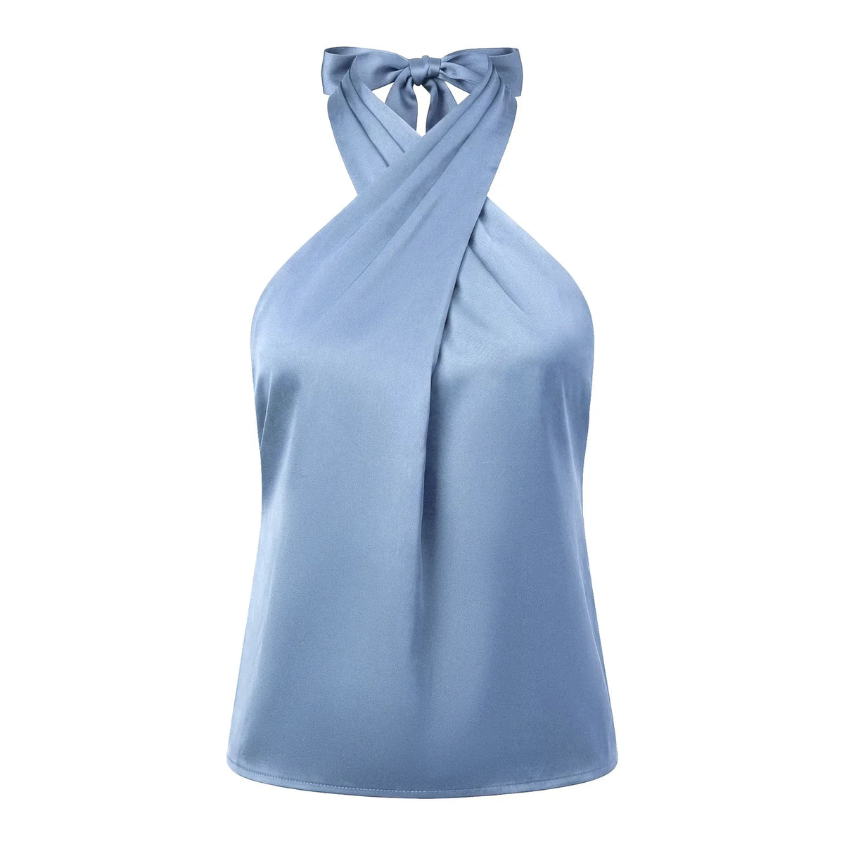 Women Fashion Sleeveless Halter Neck Tank Tops Summer Solid Color Backless Satin Casual Vests Streetwear