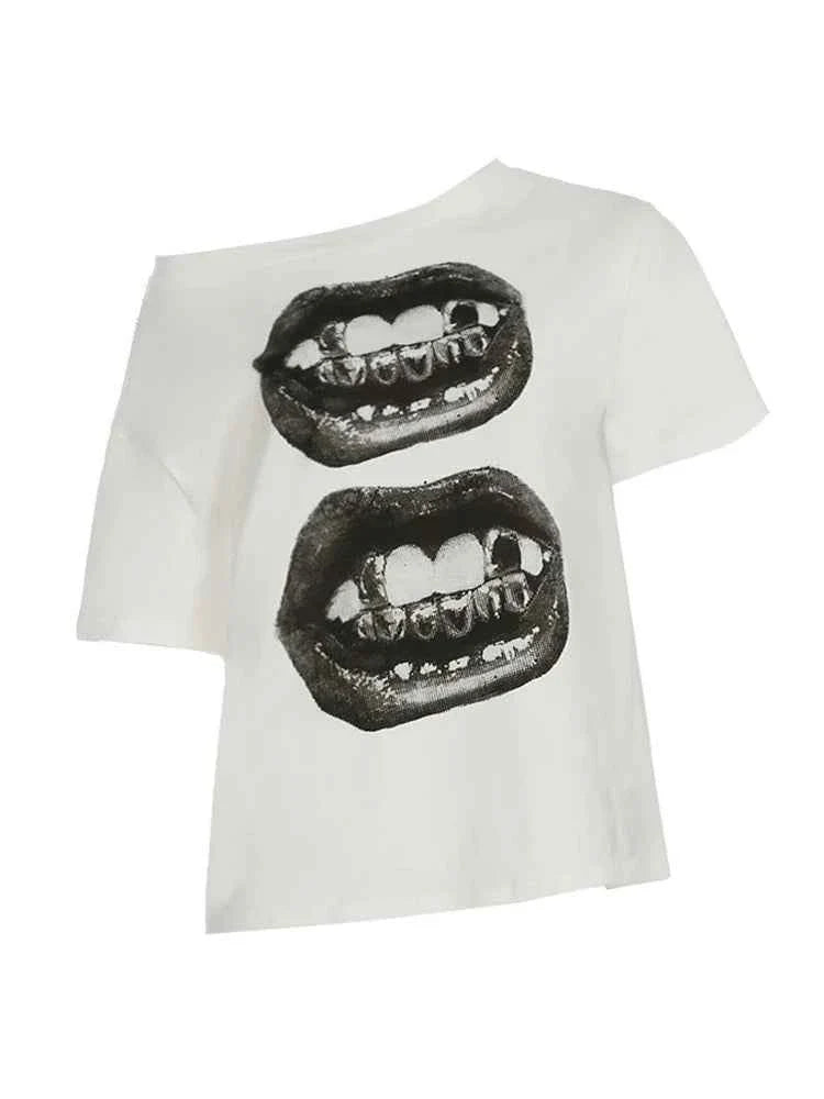 Women’s Streetwear Mouth Print Loose T-Shirt