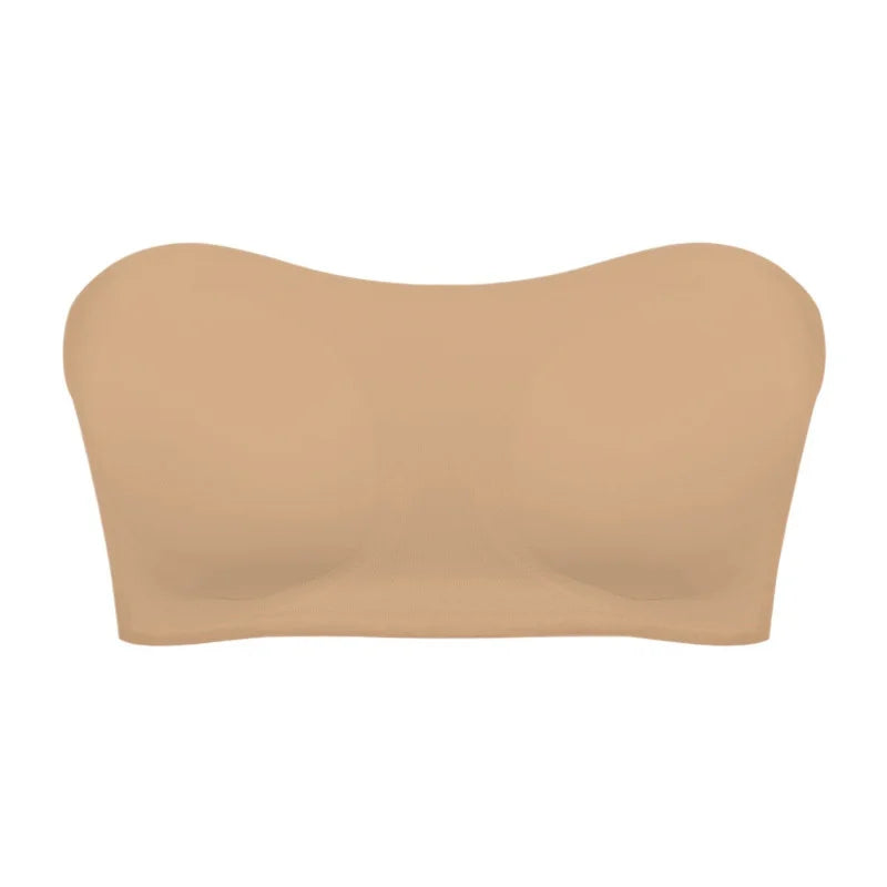 Women's Sexy Strapless Push Up Bra Removable Padded Seamless Ice Silk Top Women Invisible Beauty Back Anti-slip Off-shoulder Bra