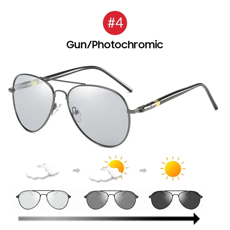VIVIBEE Color Change Sunglasses Men Pilot Driving Photochromic Yellow Polarized Women Sun Glasses Aviation Day and Night Vision