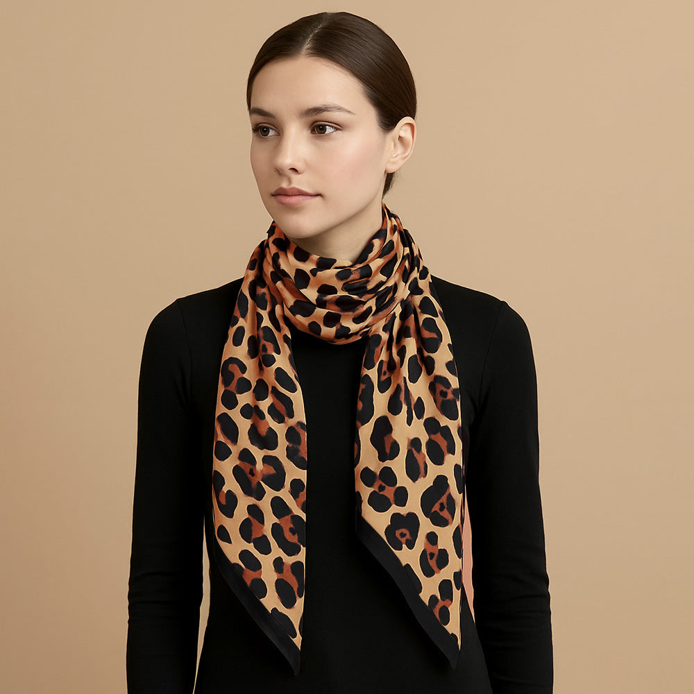 Leopard Pattern Printed Oblong Silky Satin Scarf Shawl