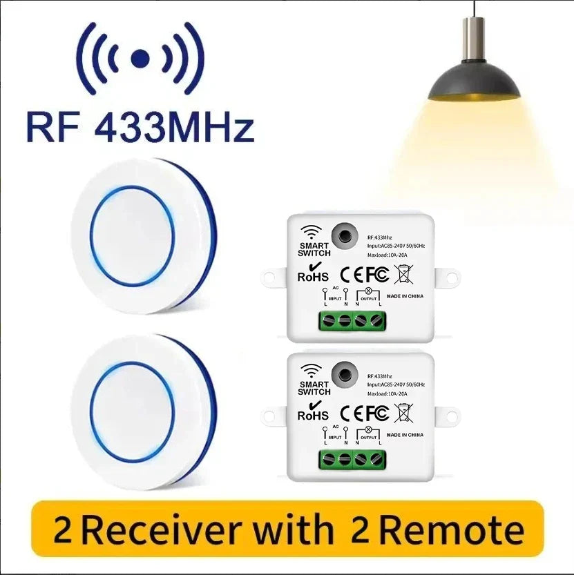 RF 433MHz Wireless 10A Relay Receiver Remote Control Light Switch 220V 110V Mini Round Button Wall Panel Switch For LED Lamp