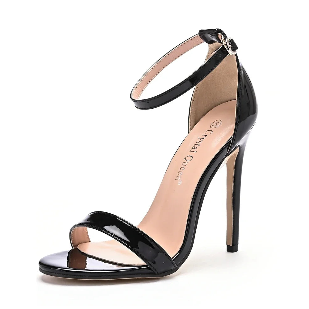 Crystal Queen Sexy Black Women Dress Sandals Fashion 11CM Spike High Heel Lady Party Shoes Plus Big Size 10 45 47