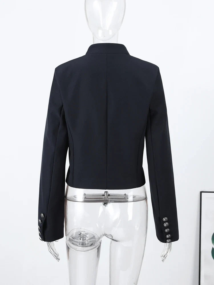 Chic Women's Cropped Jacket Stand Collar Single Breasted Long Sleeve Female Coat 2026 Spring Slim Fashion Solid Lady Outwear