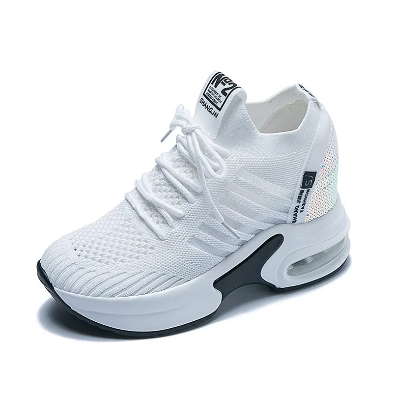 High Quality Femme Bling Sequin Woman Sneakers Chunky Platform Casual Height Increase Zapatillas Mujer wedges shoes 2019