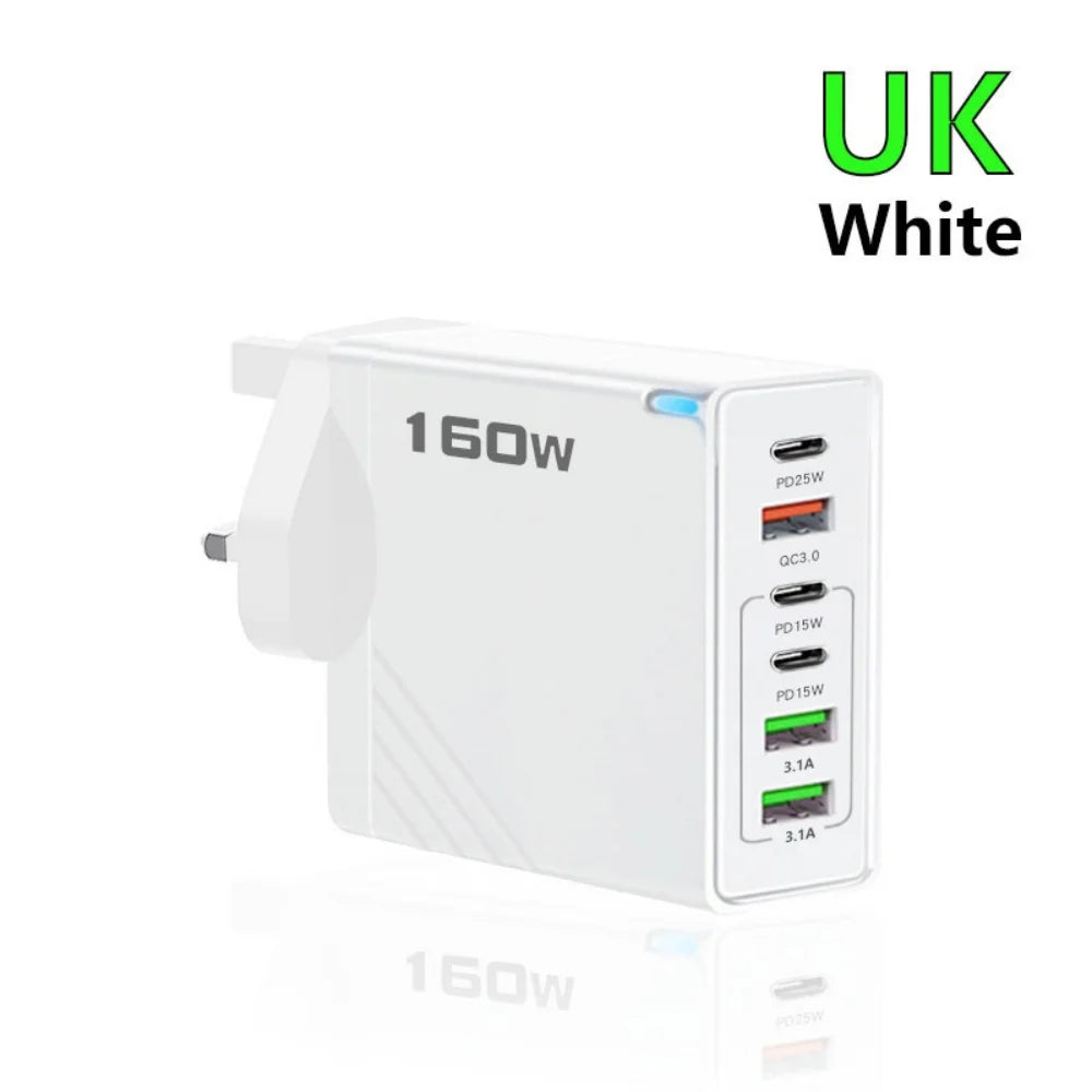 160W USB C Charger Fast Charging PD QC3.0 Wall Charger Adapter For iPhone 16 Samsung S24 Xiaomi Huawei Multi Ports Phone Charger