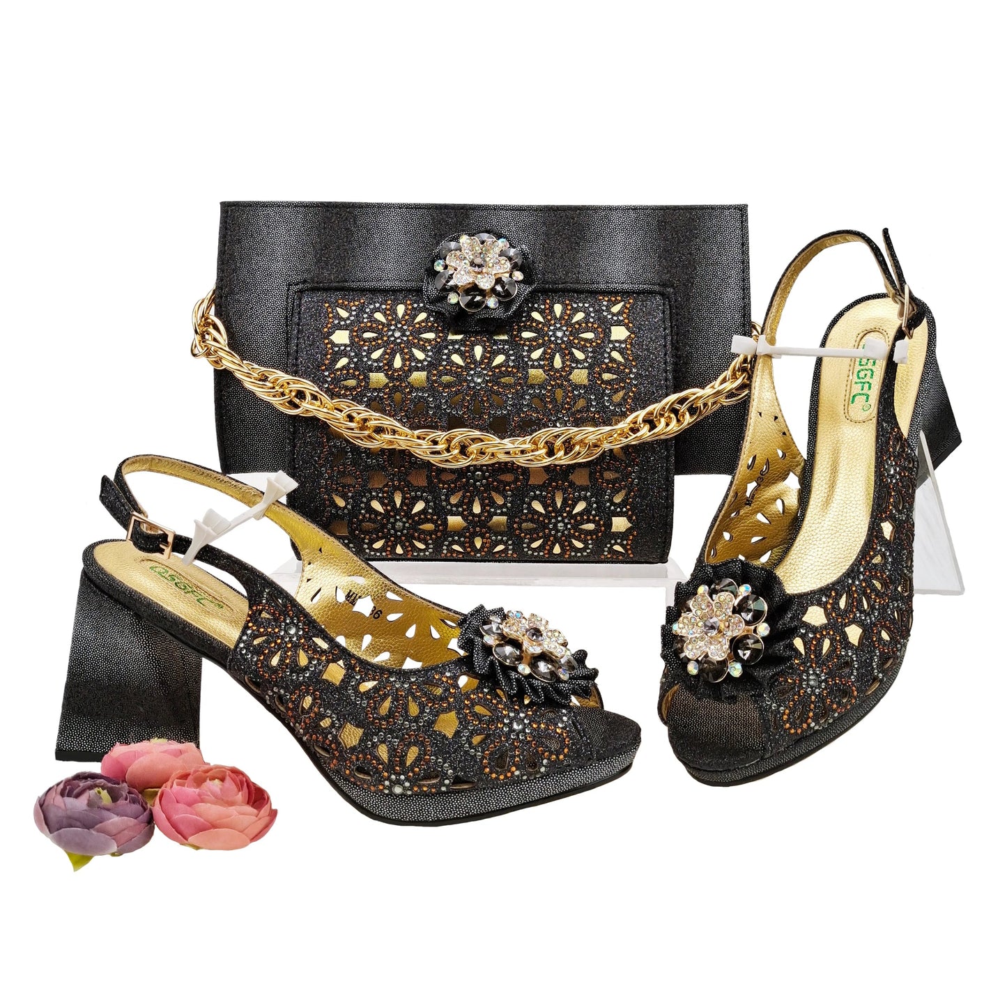 Doershow African fashion Italian Shoes And Bag Sets For Evening Party With Stones pink Italian Handbags Match Bags! HFV-25