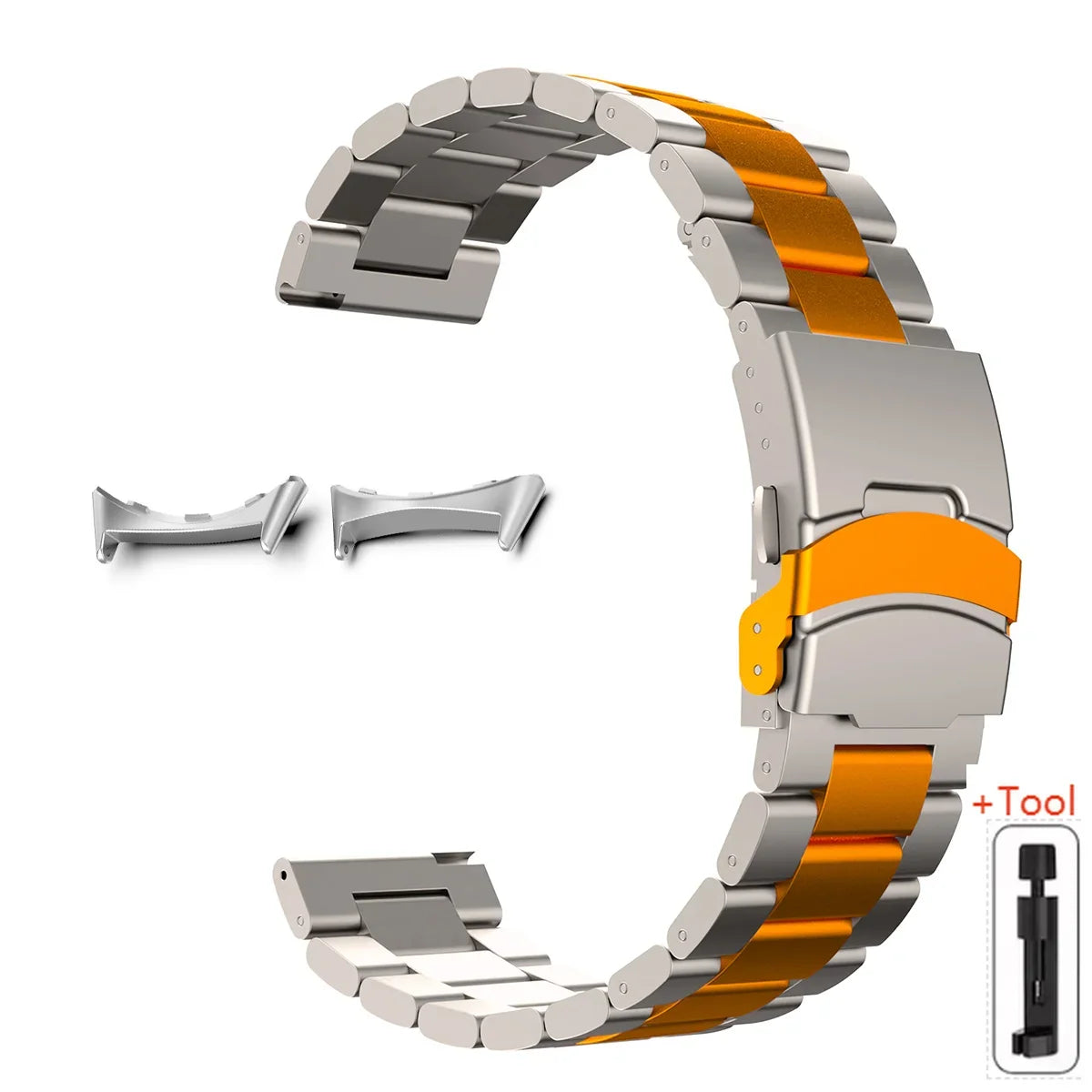 Google Pixel Watch 5, 4 & 3 45mm Titanium Link Band, Safety Clasp