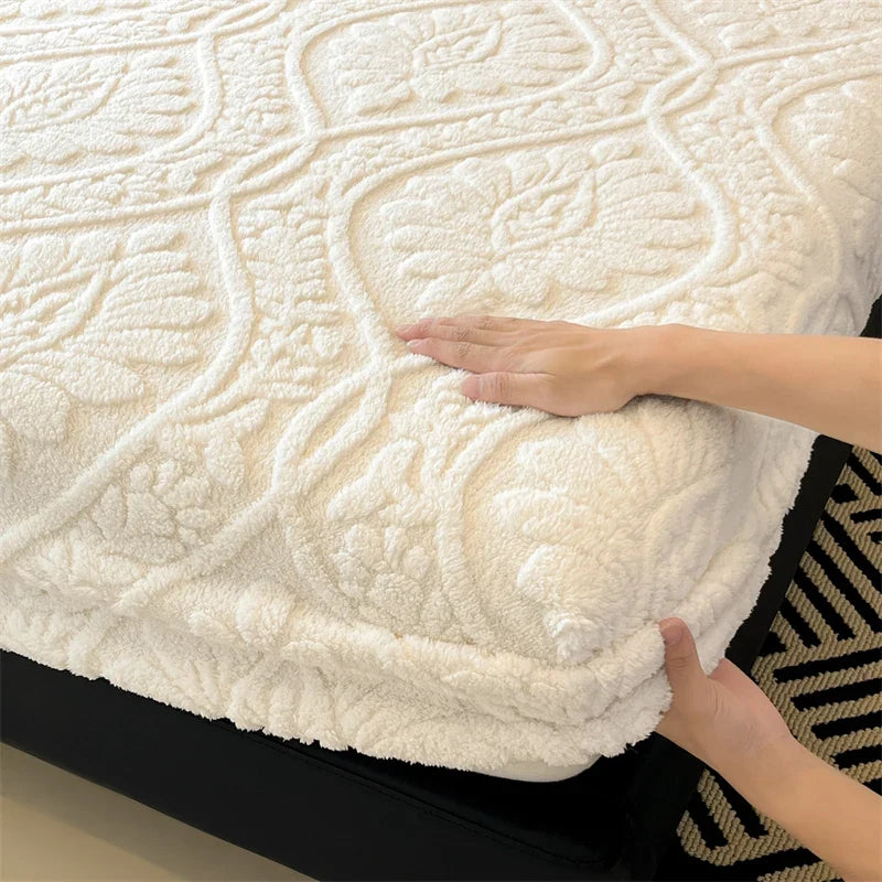 Warm Fleece Elastic Fitted Bed Sheet Thermal Winter Sheets Mattress Topper Protector Cover for Single Couple Double Bedsheet