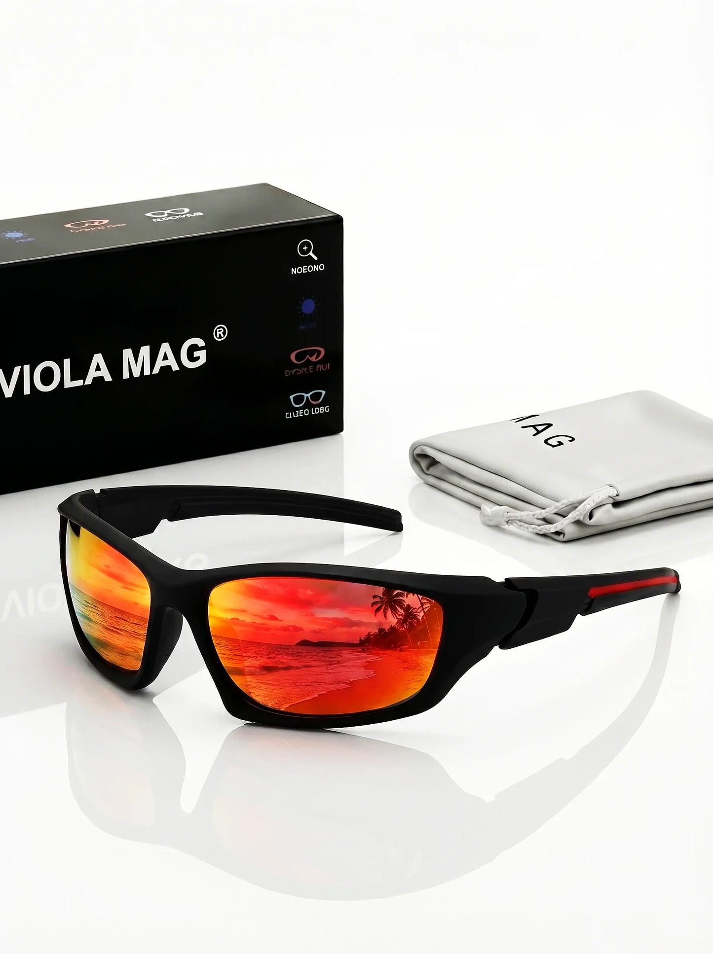 VIOLA MAG Premium Sports Sunglasses, Ultra-Light TR90 Frame Wrap Around Eyewear, Fashion Driving Fishing Shades with Luxury Ve