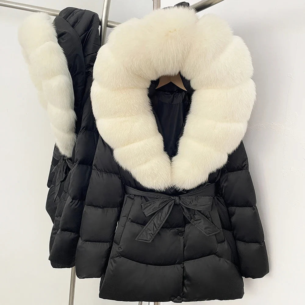 Natural Fur Collar Down Jacket Women Winter 2026 High Quality Duck Down Puffer Parka Windproof Warm Down Coat Outerwear New