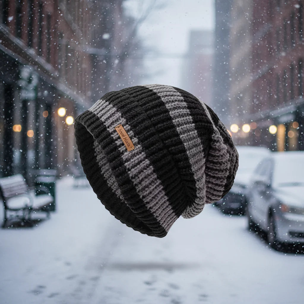 Gorro de punto apilable unisex – Gorro tipo bonete hip-hop a rayas cálido de invierno