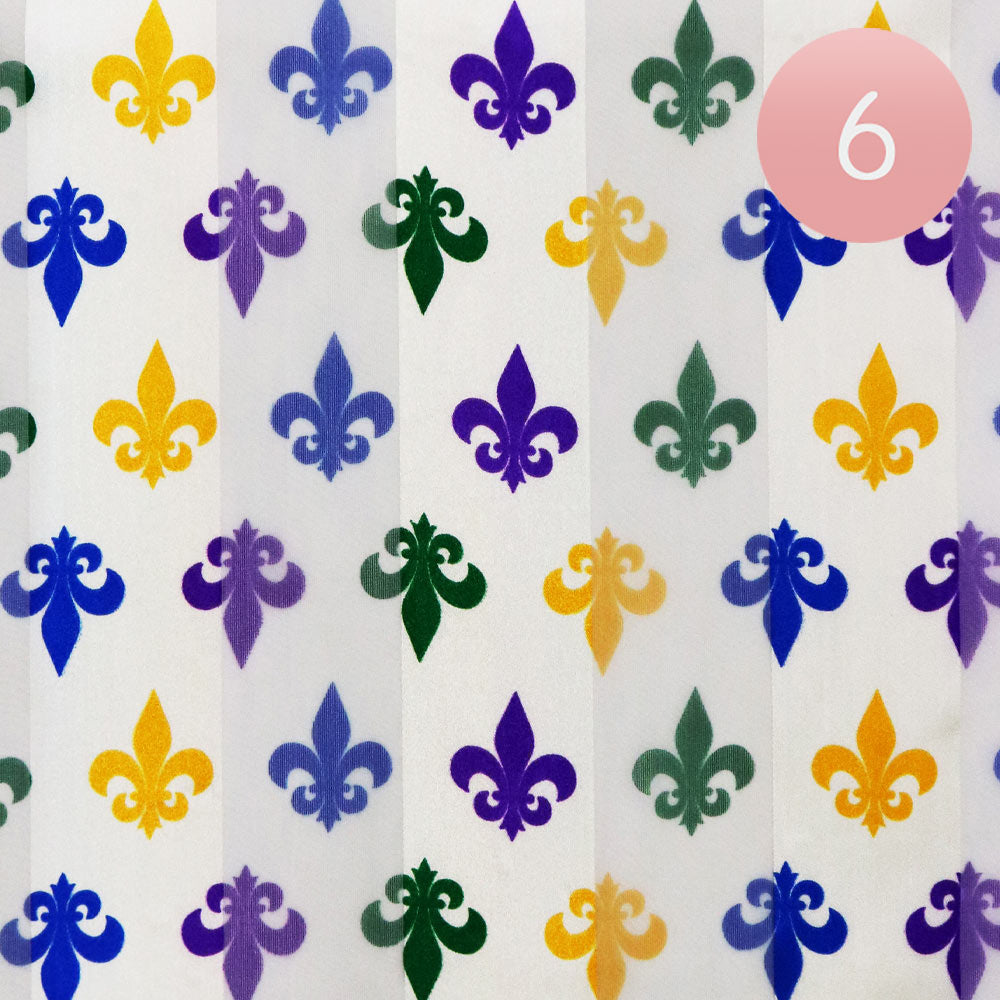 6PCS - Silk Feel Satin Mardi Gras Fleur de Lis Patterned Scarf