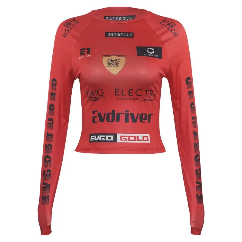 Spicy Racing Style Letter Print Long Sleeve Tee