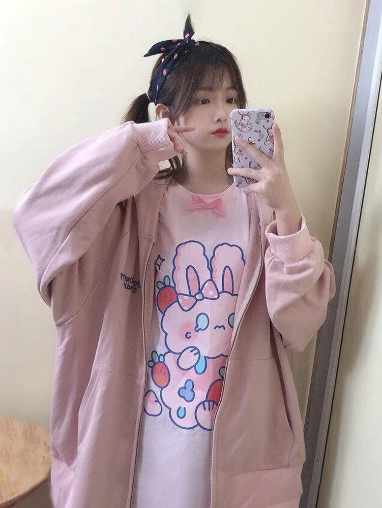 Camiseta de Harajuku de Conejito Fresa Rosa