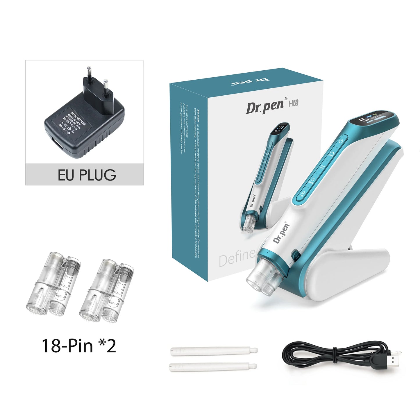 Dr. Pen H6 Derma Pen Serum Infusion Microneedling Pen with 2pcs Cartridge Needle Length 0.25 MM