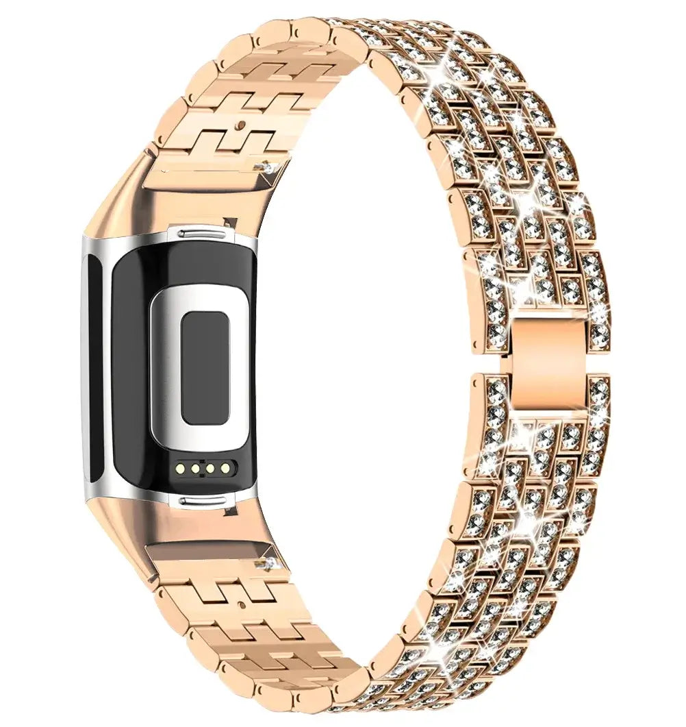 Fitbit Charge 6, 5, 4 & 3 Metal Link Bracelet Band, Crystal Accents