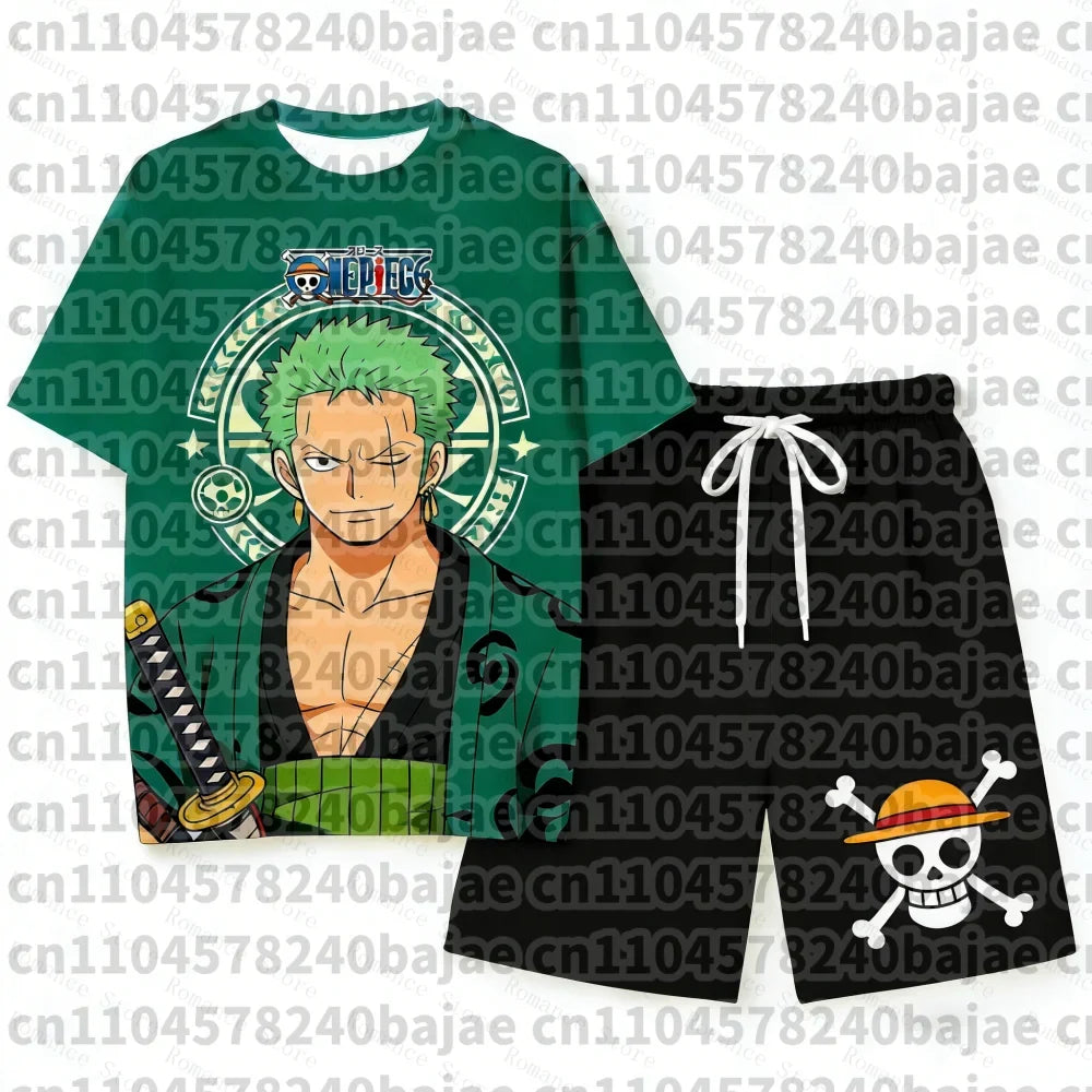 2026 One Piece Luffy Pajama Set Anime Skull Character Sleepwear T-Shirt Shorts for Men's Shirts Women t-shirts Summer Set