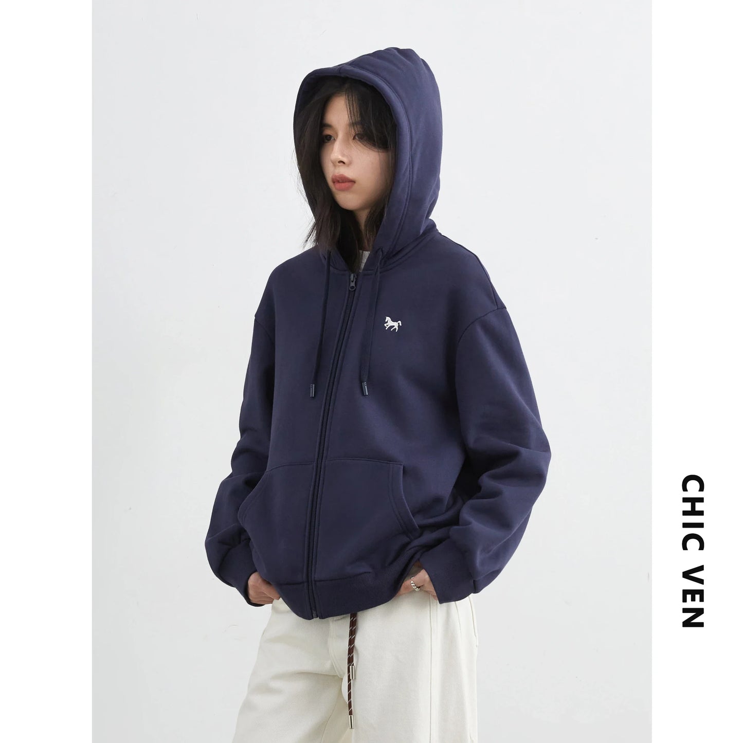 CHIC VEN Korean Women Sweatshirts Loose Casual New Hooded Female Top Drawstring Ladies Jacket Fleece Pullover Autumn Winter 2025
