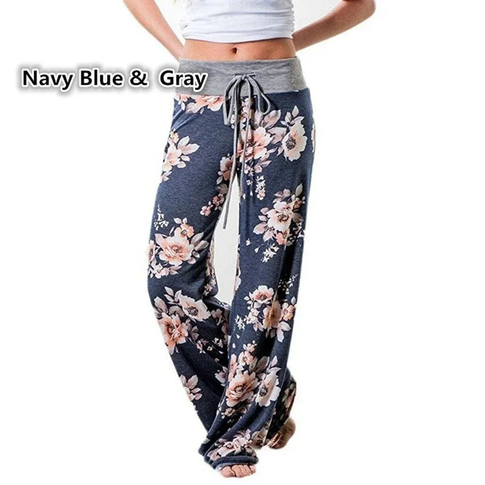 Pantalón de salón de pierna ancha con cordón talla grande, comodidad informal