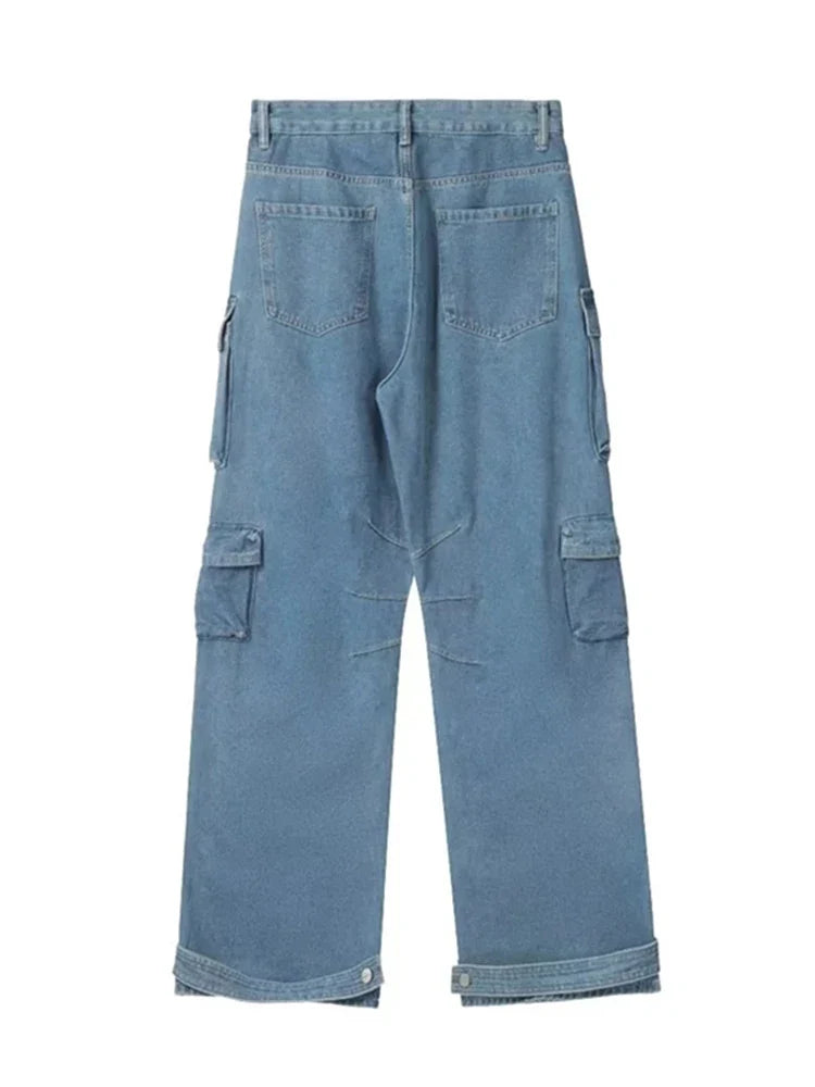 Y2K Cargo Jeans Women's Baggy Wide Leg Multi-Pocket Fashion Denim Pants Harajuku Streetwear Female Vintage Loose Casual Pants