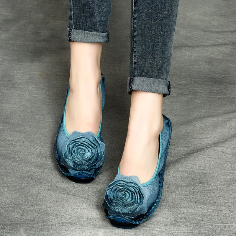 GKTINOO Retro Women Shoes Loafers Big Flower Soft Soles Casual Low Heel Luxury Shoes Flats Elegant Genuine Leather Ladies Shoes