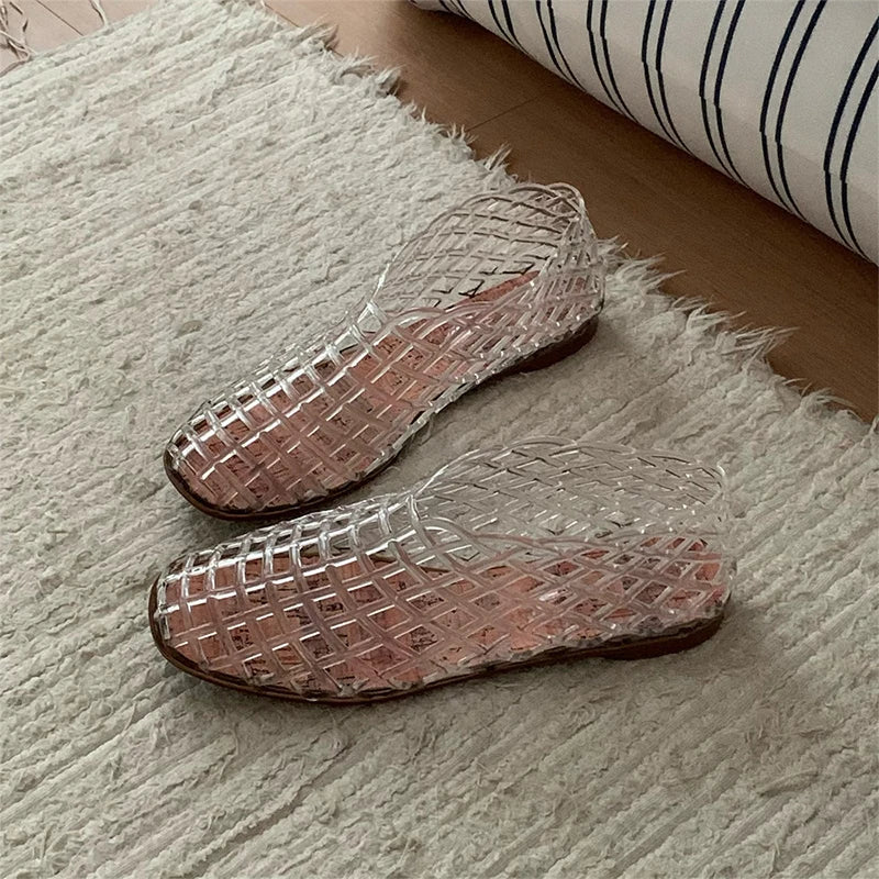 XIXITIAO Women's Sandals Fashion Openwork Sandals Summer Comfortable Anti-slip Flat Jelly Shoes Hollow Outdoor Slip On Footwear