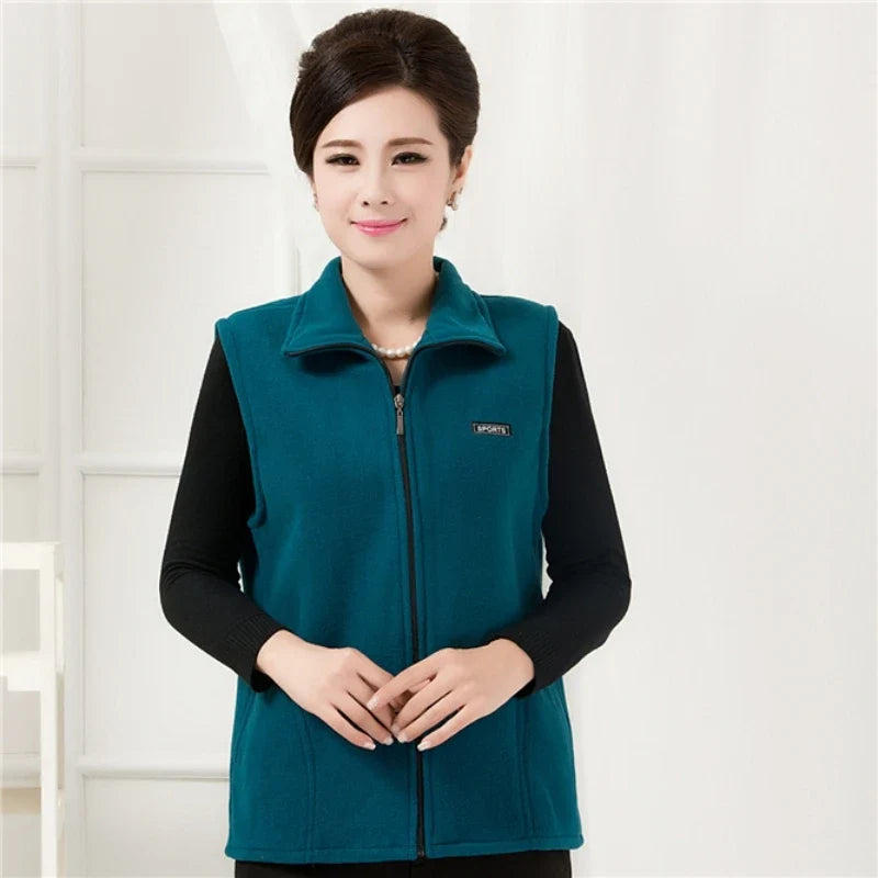 plus Size Women's Polar Fleece Vest Sleeveless Large Zipper Jacket Autumn Fashion Leisure Gilet for Women