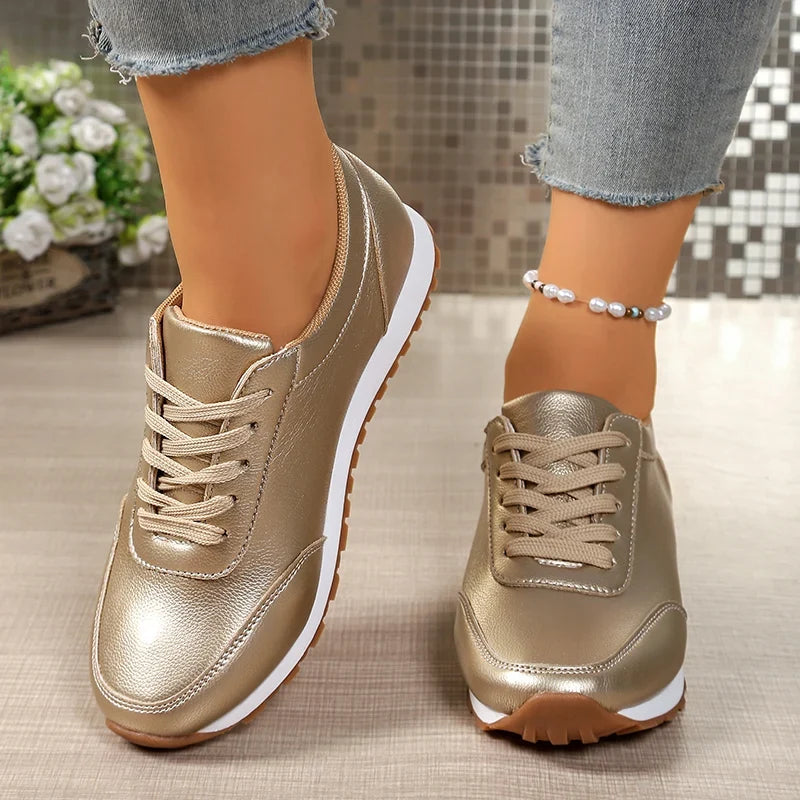 Fashion Gold Silver Platform Sneakers Women Spring Autumn Lace Up Plus Size Casual Sneakers Woman Comfort Non Slip Sport Shoes