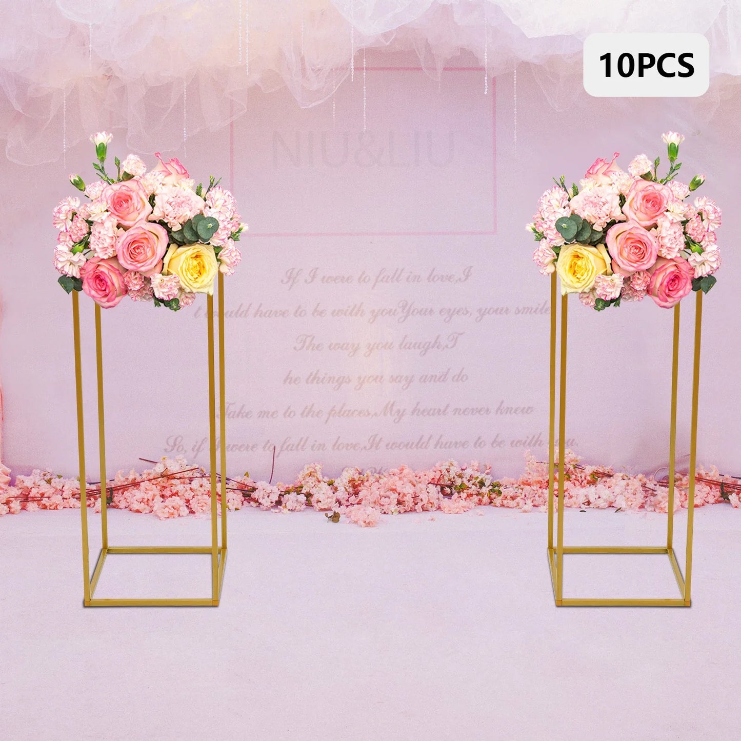 10pcs Wedding Flower Stand Set 23.62"h Gold Metal Column Rack Wedding