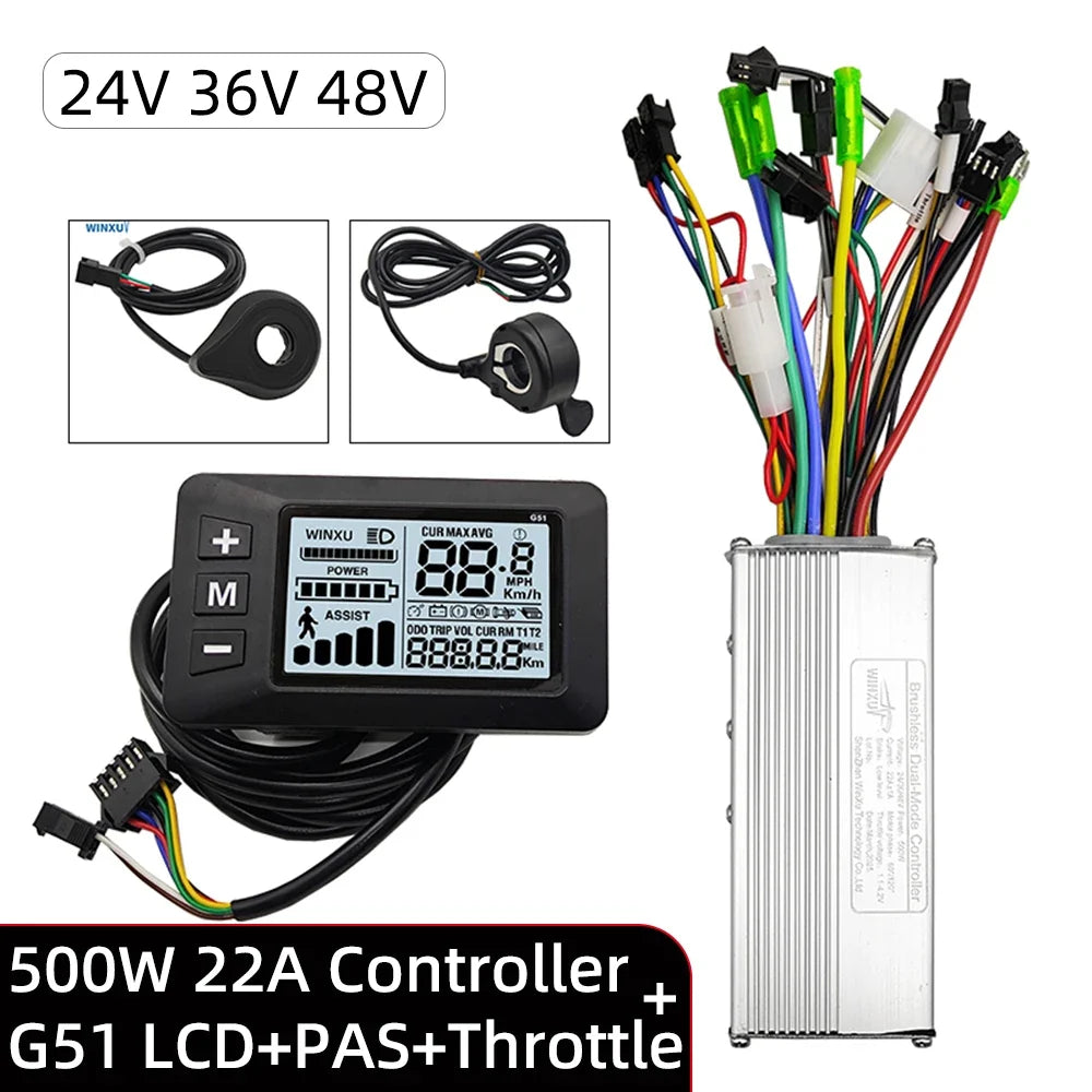 E-bike Brushless Motor Controller 24V 36V 48V 250W 350W with G51 LCD Display Kit Universal for Electric Folding Bike Scooter