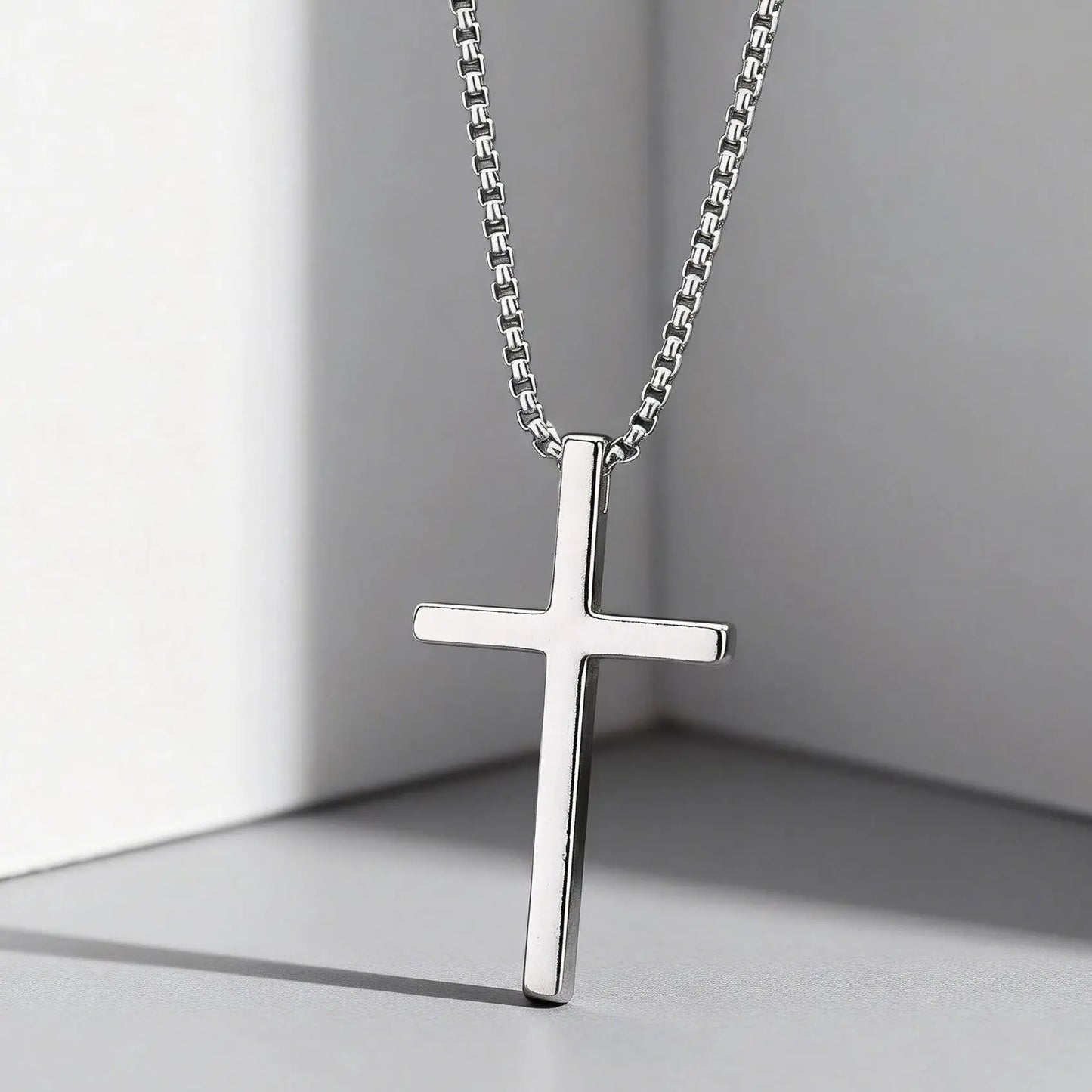 Fashionable Cross Pendant Necklace | Unisex Stainless Steel Box Chain