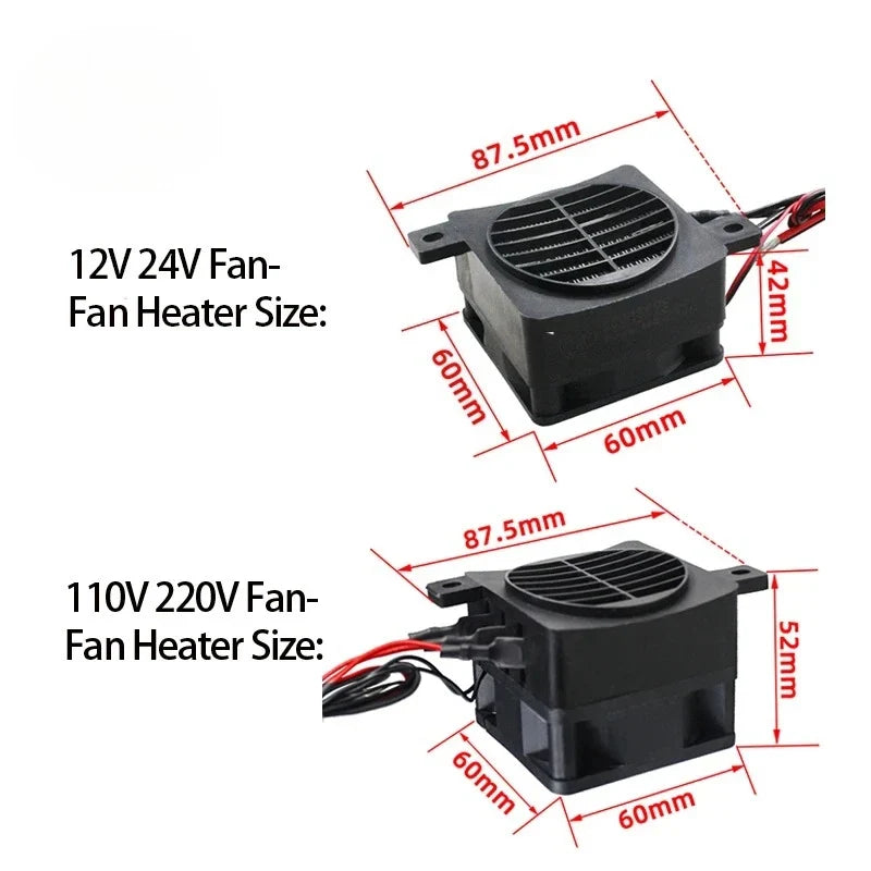 12V 24V 48V 110V 220V PTC Heater 50~400W Ceramic Thermostatic Insulated Heater With Fan Pet Insulation Incubator Electric Heater