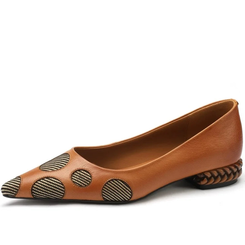 【JOCHEBED HU】Spring Autumn Women Pumps Genuine Leather Sheepskin Upper Pointed Toe Low Heels Women Shoes Fashion Retro 34-43