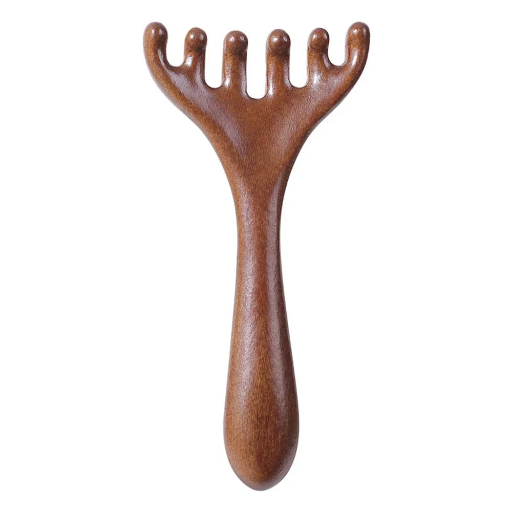 Natural Sandalwood Five-Claw Scalp Massager Gua Sha Tool Back Scratcher Spa Handheld Meridian Massage Comb Hair Care