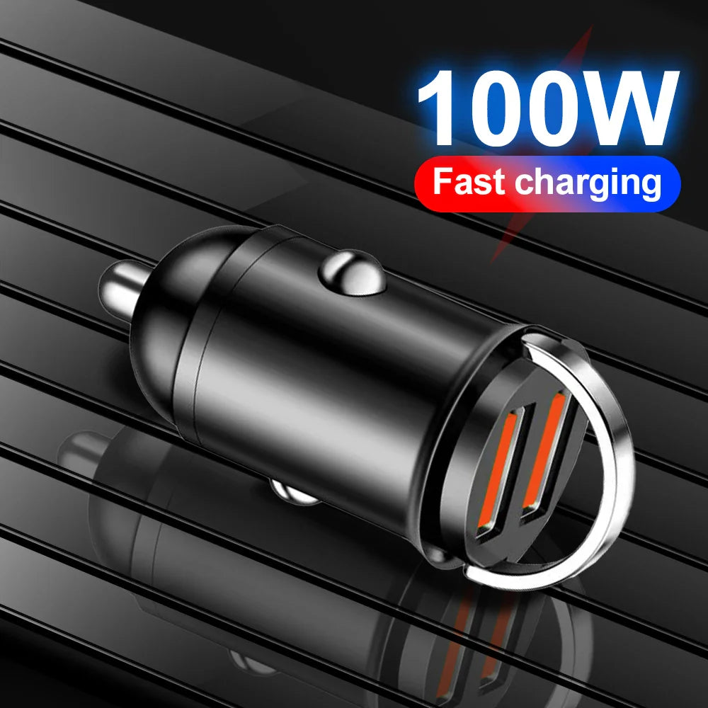 100W Mini PD USB Car Charger Lighter Car Charger for Xiaomi Samsung Huawei Super Fast Charging QC3.0 Car Charger for iPhone