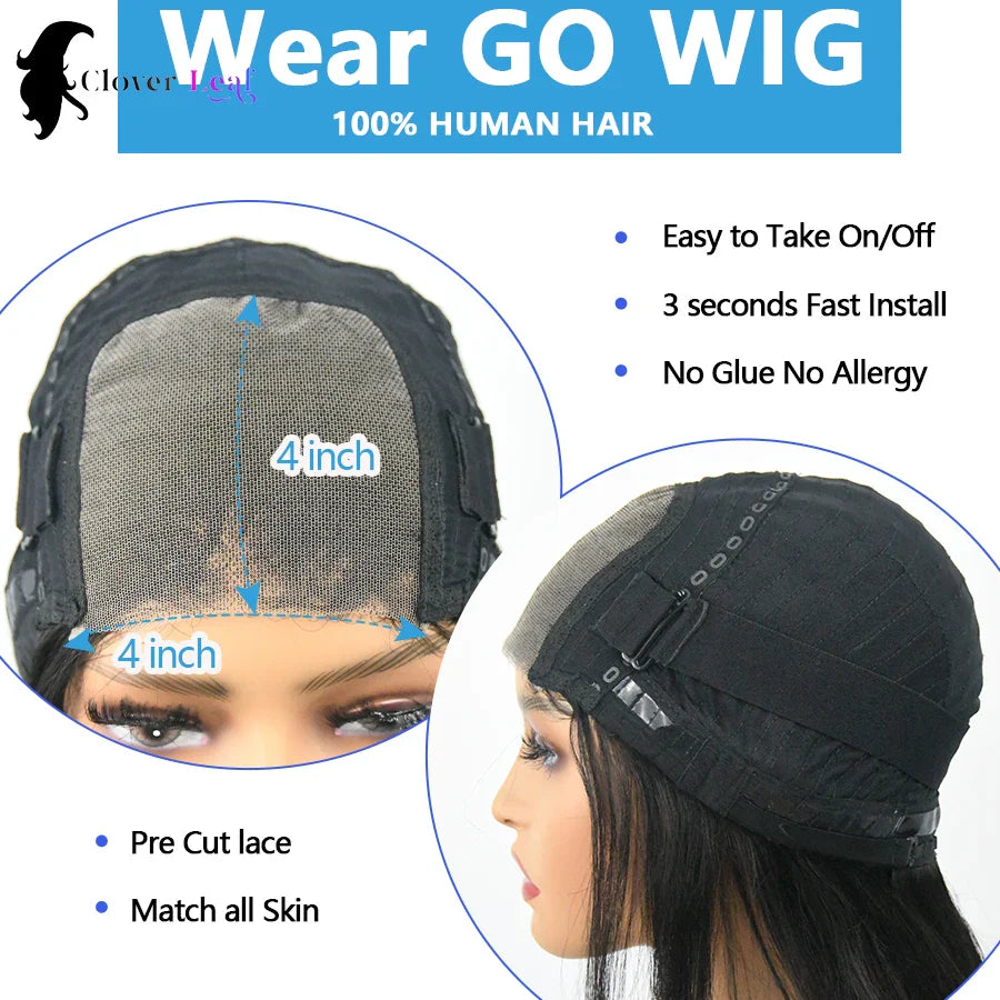 Peluca sin pegamento de 24 pulgadas de cabello humano, lista para usar, liso, 4x4, pre-cortado, sin pegamento, pre-arrancado, parte superior, pelucas brasileñas para mujeres