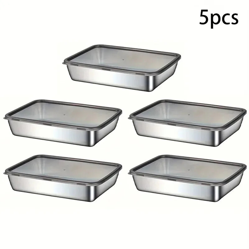 2026 5pcs Stainless Steel Food Storage Set - Leak - Proof Lids Durable & Easy Sandwiches Fruits - Great for Home Parties