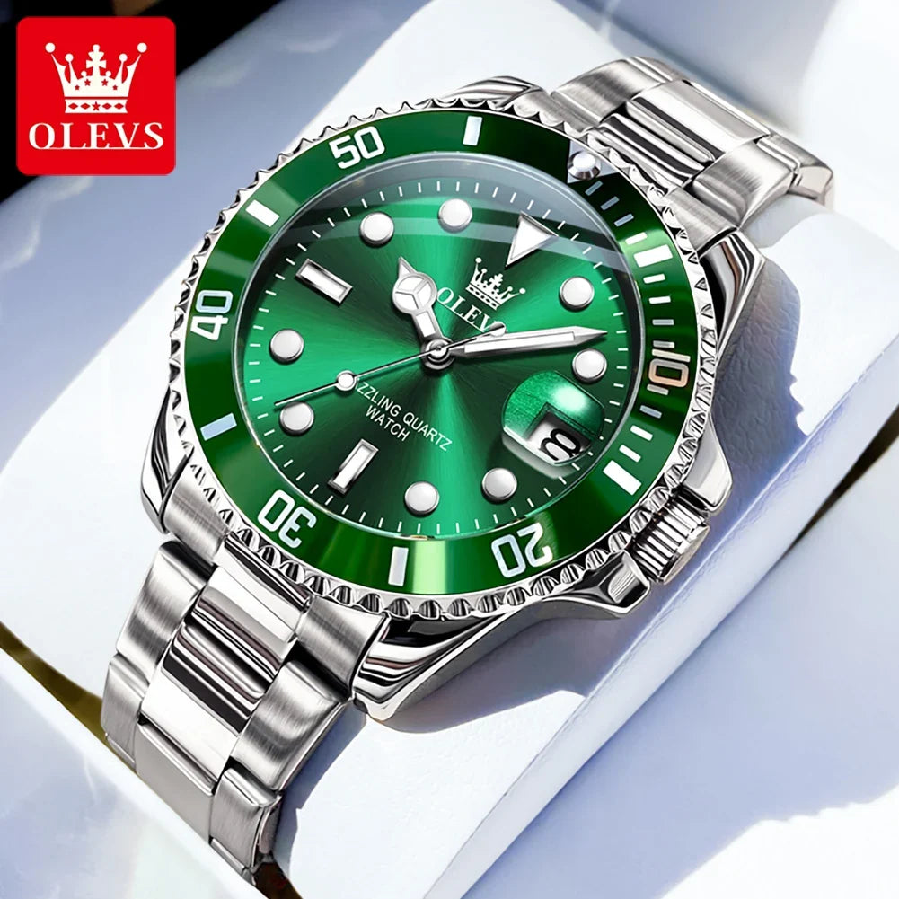 OLEVS 5885 Brand Original Authentic Watches for Man Luxury Gift Box Steel Band Calendar Quartz Men's Watch