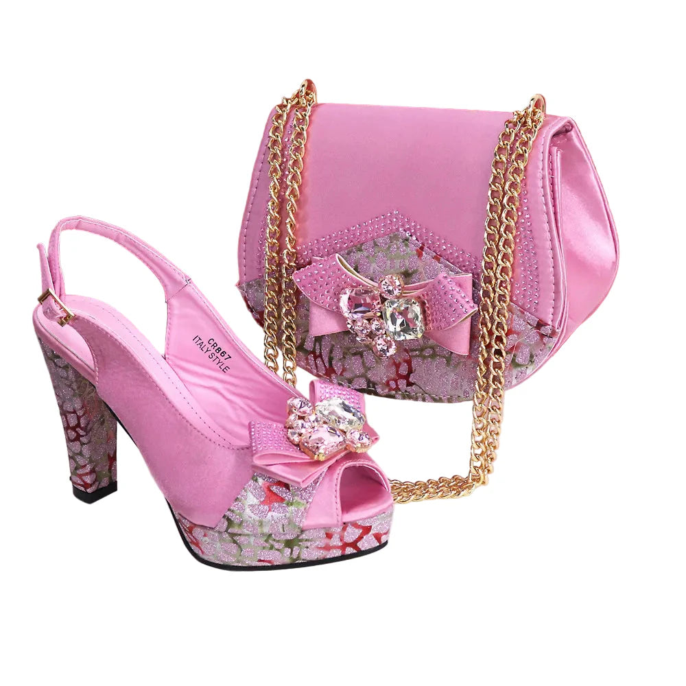 Zapatos de noche y bolso de diseño italiano, nueva moda