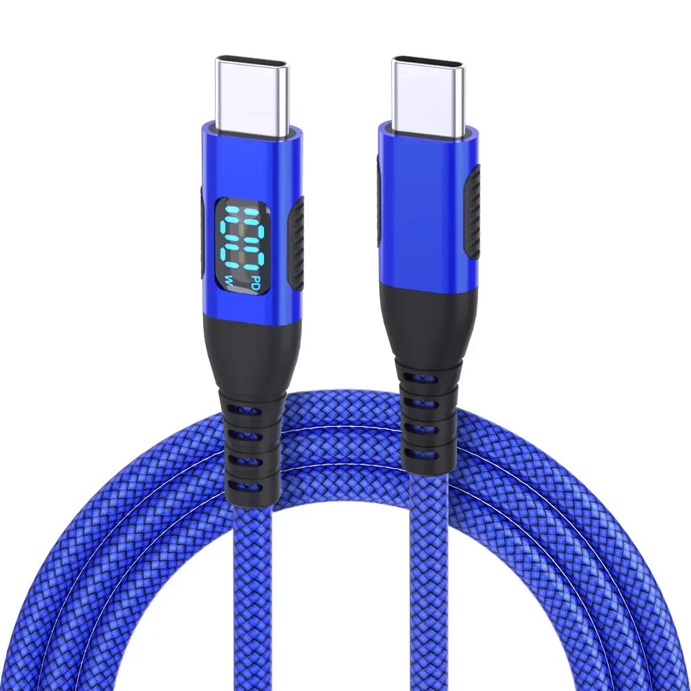 HOMEFISH LED Digital Display Dual Head Type-C Super Fast Charger 100W 6A Compatible with Huawei Xiaomi Phone PD Charging Cable