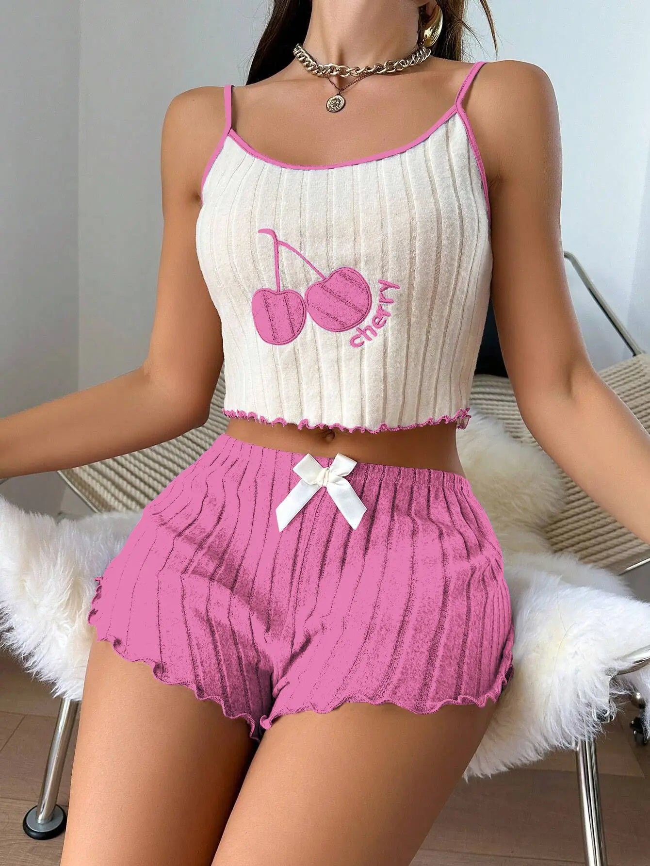 Summer Women Casual 2pcs Pajamas Set Wool Halter Vest Tops and Shorts Sets Home Wear Sleepwear Loungerwear