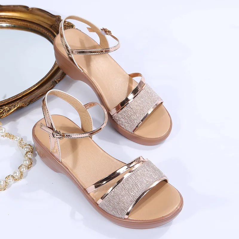 2025 New Women Sandals Luxury Sexy Women's Sandals Summer Platform Wedges Shoes Women Fashion Gold Silver Sandalias Size 35-43