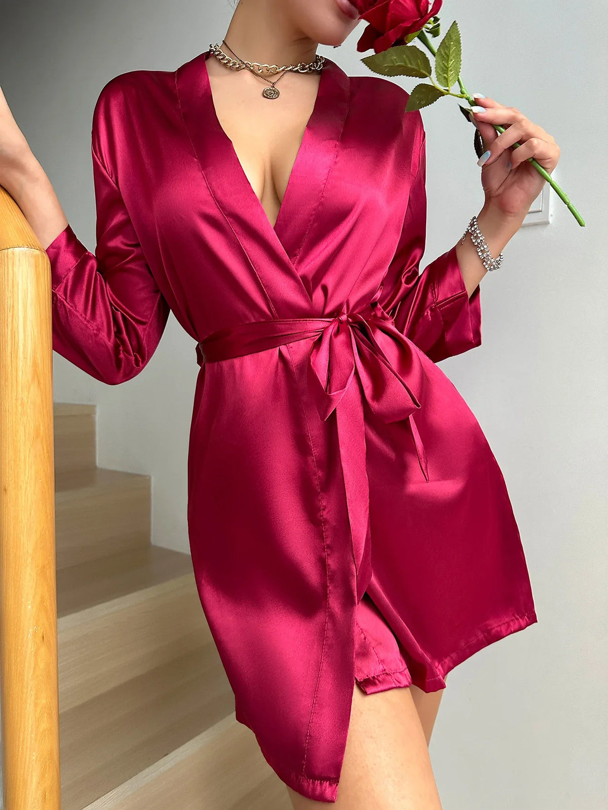 Women Summer Pajamas Elegant Lace up Bathrobe Fashion And Sexy Sleepwear For Home Wear