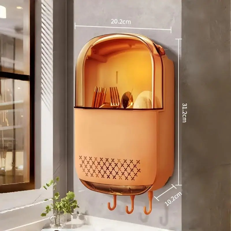 ㉤Kitchen Utensil Organizer Wall Mounted Cutlery Holder Kitchen Wall-mounted Shelf Organizer With Dustproof Cover For Tableware