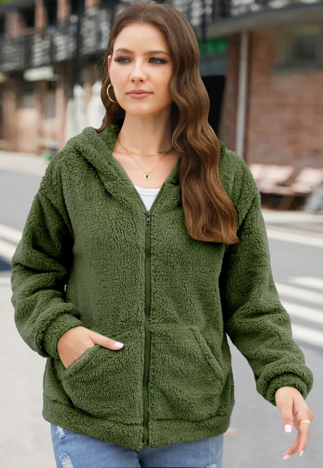 Phantasy Woman Hooded Fleece Coat Womens Casual Jacket Soft Heavy Autumn Winter Solid Hooded Jacket Ladies Outwear Overcoat