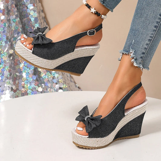 Vintage Rivet Decor Wedge Sandals for Women 2026 Summer High Heels Platform Sandals Woman Plus Size 43 Ankle Buckle Beach Shoes