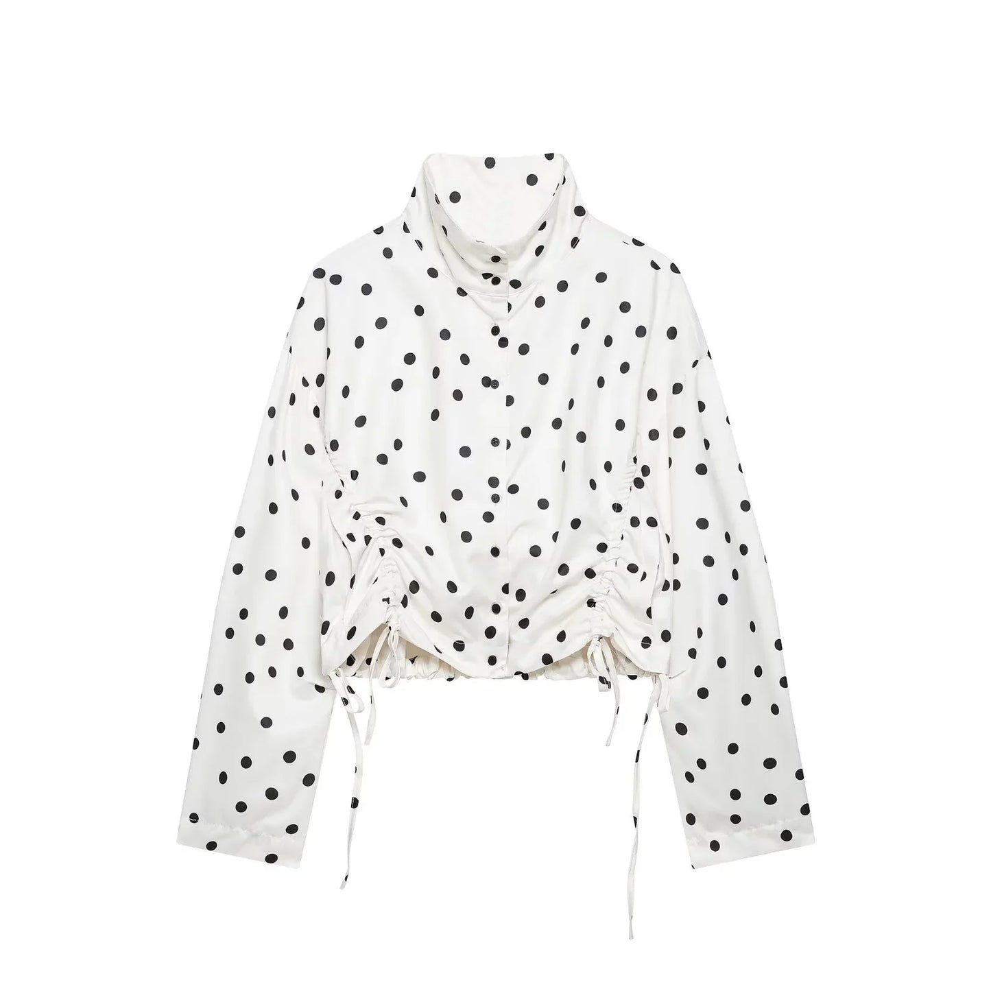Women's Polka Dots Jacket with Tie New 2026 Spring Long Sleeve High Collar Loose Women Versatile Short Coats Chic Female Jackets