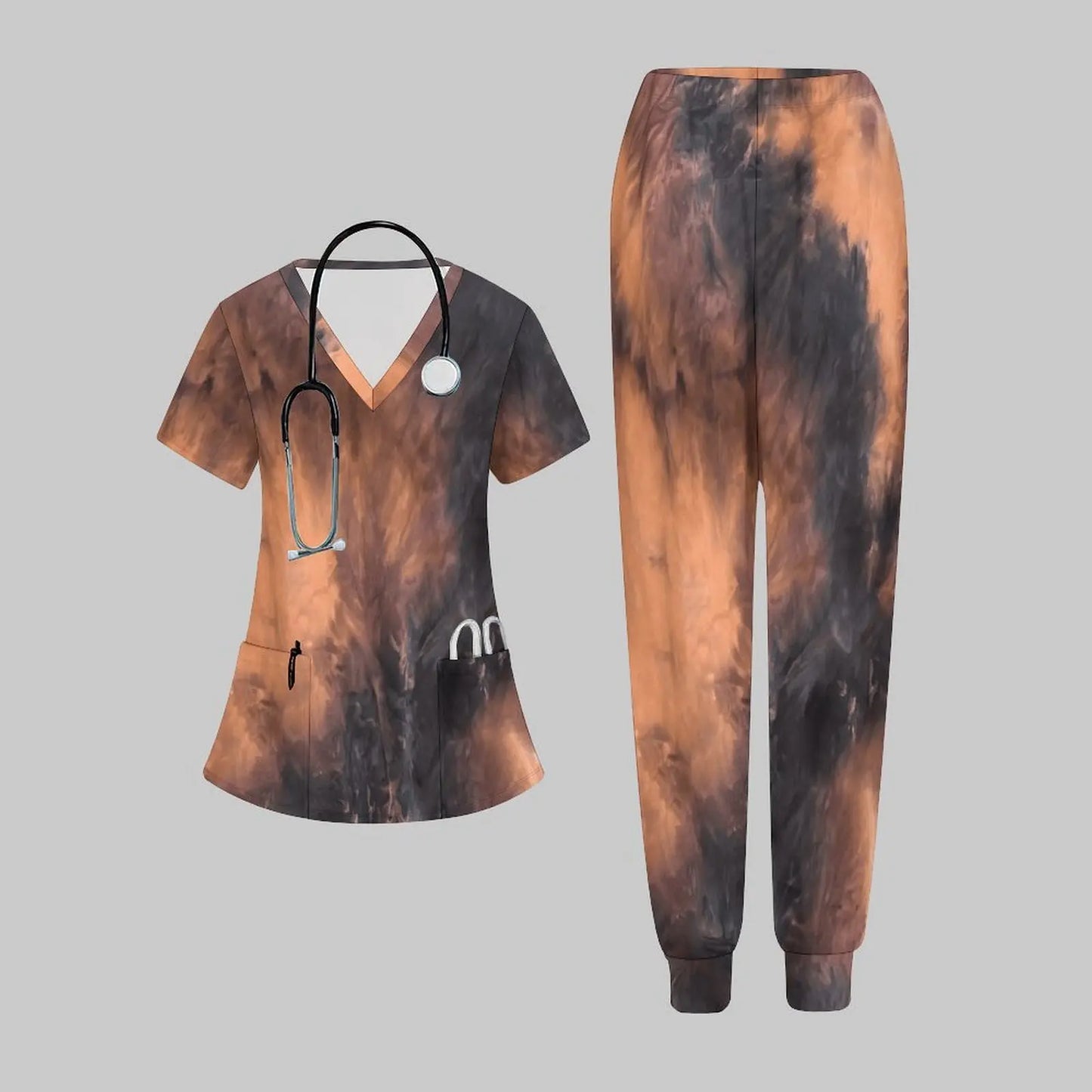 Plus Size Fashion Print Two Piece Set for Women Exercise V-Neck T-shirt Casual Commuting Jogging Pants